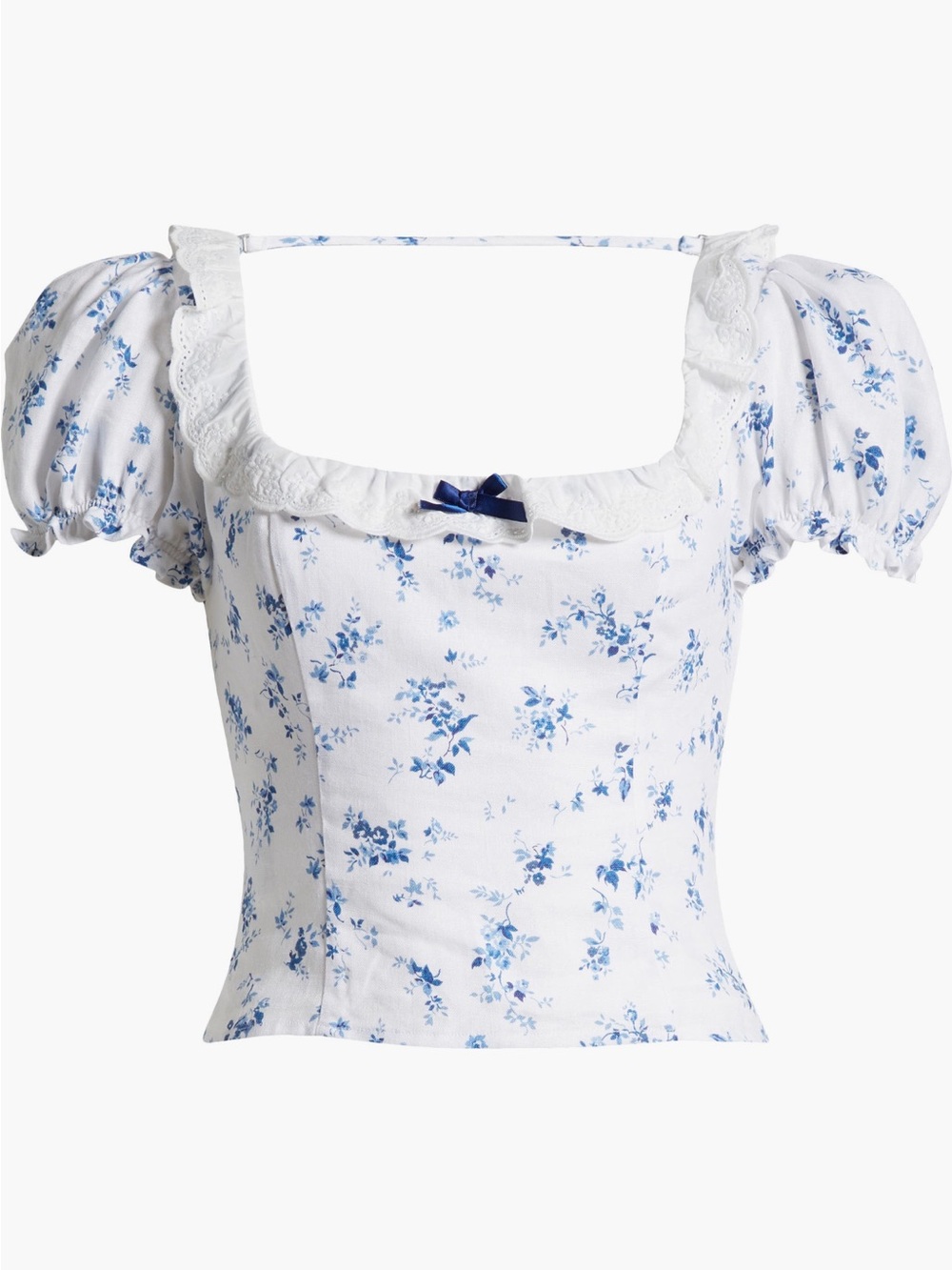 NEW REFORMATION Alice Lace Trim Puff Sleeve Crop Top Linen $168 Size 10